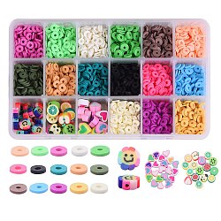126g 15 Farben handgemachte Polymertonperlen, heishi Perlen, für DIY Schmuck Bastelbedarf, Mischfarbe, 6x1 mm, Bohrung: 2 mm, 126 g / box