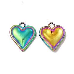 Ion Plating(IP) 304 Stainless Steel Pendants, Heart Charm, Rainbow Color, 16x13.5x2.5mm, Hole: 1.8mm