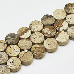 Natürliches Bild Jaspis Perlen Stränge, Flachrund, 10~10.5x5 mm, Bohrung: 1 mm, ca. 40 Stk. / Strang, 16.3 Zoll