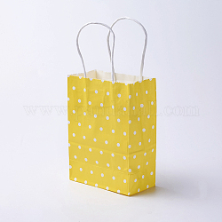 Sacs en papier kraft, avec poignées, sacs-cadeaux, sacs à provisions, rectangle, motif de points de polka, jaune, 33x26x12 cm