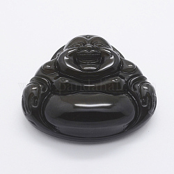 Gros pendentifs obsidienne en sculptée naturelle, bouddha riant, 43x50x16mm, Trou: 1.5mm