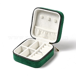 Quadratische Samt-Schmuck-Reißverschlussboxen, Tragbare Reise-Schmuckaufbewahrungsbox mit Reißverschluss aus Legierung, für Ohrringe, Ringe, Halsketten, Aufbewahrung von Armbändern, grün, 10x9.5x4.7 cm