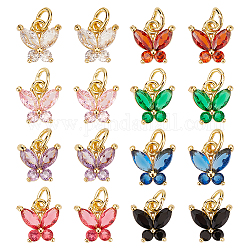 DICOSMETIC 16Pcs 8 Colors Cubic Zirconia Charms Brass Butterfly Charm Pendants Golden Inlaid Crystal Dangle Charms with 5mm Jump Rings Micro Pave Cubic Zirconia Pendants for DIY Jewelry Making