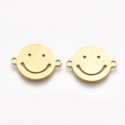 Conectores de enlaces de acero inoxidable 201, enlaces de corte por láser, plano y redondo con la cara sonriente, dorado, 12.5x16.5x1mm, agujero: 1.5 mm