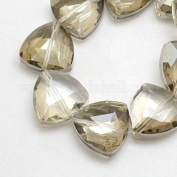 Electroplate Crystal Glass Triangle Beads Strands, Faceted, Rainbow Color Plated, Light Grey, 18x18x9mm, Hole: 1mm, about 40pcs/strand, 29 inch