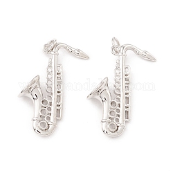 Brass Pendants, with Jump Rings, Cadmium Free & Lead Free, Long-Lasting Plated, Saxophone, Platinum, 27x18.5x8mm, Hole: 3mm