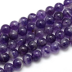 Natural Amethyst Round Bead Strands, Grade AB, 10mm, Hole: 1mm, about 39pcs/strand, 15.74 inch