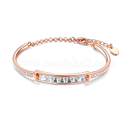 SHEGRACE Brass Bangles, with Austrian Crystal Bangles(Chain Extenders Random Style), Rose Gold, 150mm