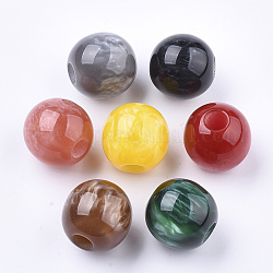 Perles en résine, pierre d'imitation, nacré, Perles avec un grand trou   , ronde, couleur mixte, 20x19mm, Trou: 6mm