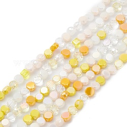 Gradient Color Electroplate Glass Bead Strands, AB Color Plated, Faceted, Flat Round, Yellow, 5.3~6x3mm, Hole: 1.2mm, about 98~99pcs/strand, 20.83~20.98 inch(52.9~53.3cm)
