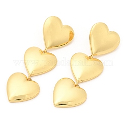 Orecchini pendenti a bottone con triplo cuore in ottone placcato a cremagliera, piombo & cadimo libero, vero placcato oro 18k, 64.5x21mm