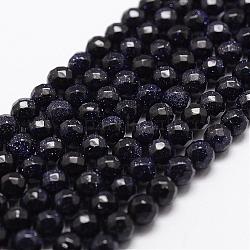 Chapelets de perles en pierre d'or bleue synthétique, facette, ronde, 4mm, Trou: 1mm, Environ 93 pcs/chapelet, 14.9 pouce ~ 15.1 pouces
