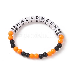 Bracelets extensibles en perles acryliques sur le thème d'halloween, bracelet de perles tête de mort, orange, diamètre intérieur: 2-1/4 pouce (5.6 cm)