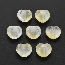 Perles de verre peintes par pulvérisation transparentes deux tons, cœur, jaune verge d'or clair, 10.5x12x6.5mm, Trou: 1mm