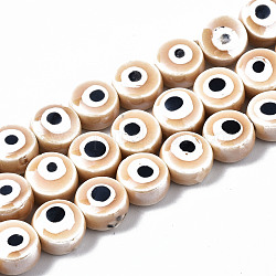Brins de perles en céramique de porcelaine faites à la main, porcelaine émaillée lumineux, rond et plat avec des mauvais œil, burlywood, 8x5mm, Trou: 1.5mm, Environ 40 pcs/chapelet, 12.01 pouce (30.5 cm)