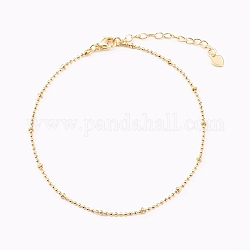 Brass Ball Chain Anklets, with Rondelle Beads, Golden, 9-5/8 inch(24.4cm)