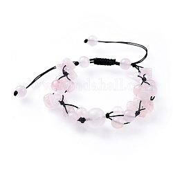 Nylon regolabile bracciali intrecciati cavo di perline, con perle di quarzo rosa naturale, 1-3/8 pollice (37 mm)