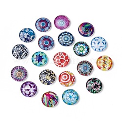 Mosaic Printed Glass Half Round/Dome Cabochons, Mixed Color, 12x4mm