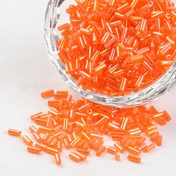 Rohr transparent Farben Regenbogen plattierte Glashornperlen, orange rot, 3~5x1.8~2 mm, Bohrung: 0.8 mm, ca. 1200 Stk. / 50 g