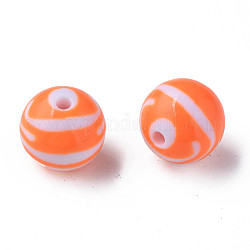 Perles acryliques à rayures opaques, ronde, corail, 19mm, Trou: 3mm, environ 112 pcs/500 g