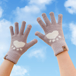 Velvet Full Finger Gloves, Cute Women Winter Warm Gloves, Lovely Wind Proof Gloves, Paw Print, 204mm
