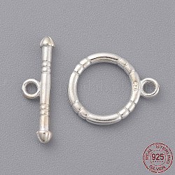 Sterling Silber Knebelverschlüsse, Ring: 14x11.5 mm, Bar: 17x5 mm, Bohrung: 1.5 mm