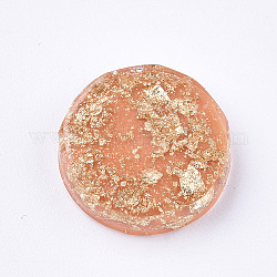 Translucent Resin Cabochons, with Gold Foil inside, Flat Round, Coral, 12x3mm