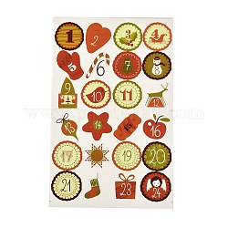 Weihnachtsthema runder Papiergeschenkanhänger selbstklebende Aufkleber, Zahl1~24 Countdown-Etiketten, für Geschenk-Verpackung, Farbig, 31x20x0.02 cm, Aufkleber: 45~46x27~44mm