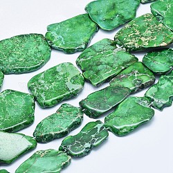 Filo di perle di diaspro imperiale naturale, tinto, pepite, verde, 20~62x15~50x4~7mm, Foro: 1~1.5 mm, 7~11 pcs / Filo, 15.35 pollice ~ 16.14 pollici (39~41 cm)