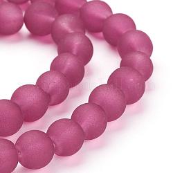 Chapelets de perles en verre transparent, mat, ronde, support violet rouge, 8mm, Trou: 1~1.6mm, Environ 99 pcs/chapelet, 31.4 pouce