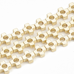 Electroplate Non-magnetic Synthetic Hematite Beads Strands, Cross, Golden Plated, 6x6x2mm, Hole: 1mm, about 65pcs/strand, 15.7 inch