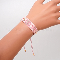 Braccialetto di perline intrecciate con semi di miyuki, parola amore cuore amicizia braccialetto per le donne, roso, 11 pollice (28 cm)