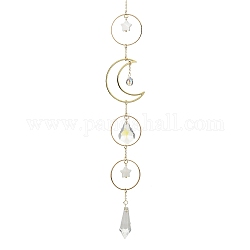 真鍮とガラスのペンダント装飾  月と星と指輪  ゴールドカラー  298mm