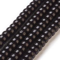 Kokosnussschalen-Perlenstränge, gefärbt, Rondell, Schwarz, 7x4 mm, Bohrung: 0.5~1 mm, ca. 114 Stk. / Strang, 18.3 Zoll (46.5 cm)