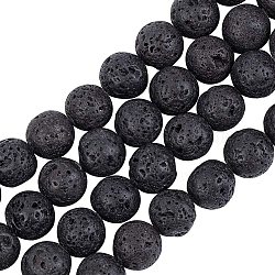 Brins de perles de pierre de lave naturelle olycraft, ronde, noir, 10mm, Trou: 1mm, Environ 38~40 pcs/chapelet, 15~15.5 pouce