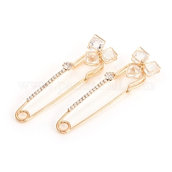 Rack Plating Iron Safety Brooch, with Crystal Glass Rhinestone, Flower, Light Gold, 72x19.5mm, Pin: 1.5mm