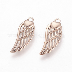 304 Stainless Steel Pendants, Wings with Heart, Rose Gold, 20x8x2.5mm, Hole: 1.6mm