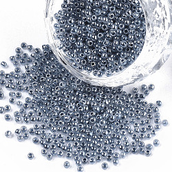 12/0 imitación de cuentas de semillas de vidrio de jade, lustre, teñido, redondo, acero azul, 2mm, agujero: 1 mm, aproximamente 40000 unidades / bolsa