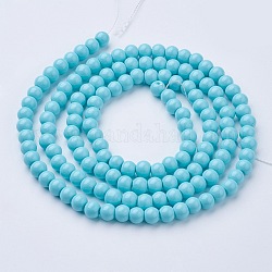 Glass Pearl Beads Strands, Pearlized, Round, Deep Sky Blue, 6mm, Hole: 1mm, about 140pcs/strand, 32 inch