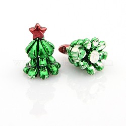 Weihnachtsbaum-Zink-Legierung Schmelz europäischen Perlen mit großem Loch, grün, 16x11 mm, Bohrung: 5 mm
