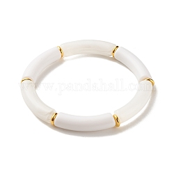Двухцветный акриловый изогнутый браслет из бисера, массивный браслет для женщин, белые, внутренний диаметр: 2-1/8 дюйм (5.5 см)