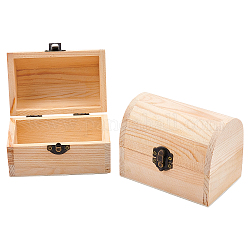 Nbeads 2 pieza caja de madera sin terminar, Cofres del tesoro de madera rectangulares arqueados de 12x9x8 cm con tapa con bisagras y cierre frontal, para pasatiempos artísticos y almacenamiento en el hogar