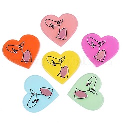 Pendentifs en acétate de cellulose translucide (résine), 3d imprimé, coeur avec femme, couleur mixte, 33x37x2.5mm, Trou: 1.5mm