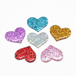 Cabochons in resina, con polvere di scintillio, cuore, colore misto, 31~32x37x3~4mm