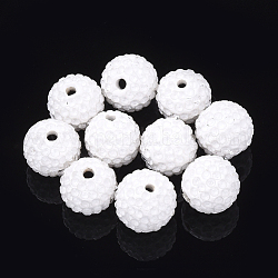 Ручной полимерной глины шариков Rhinestone, круглые, белые, 12 мм, отверстие : 1.8 мм