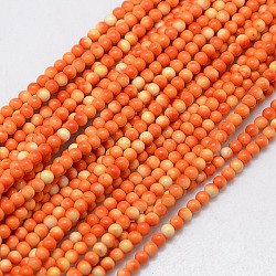 Fossiles synthétique perles rondes brins, teints et chauffée, orange foncé, 3mm, Trou: 1mm, Environ 133 pcs/chapelet, 15.74 pouce