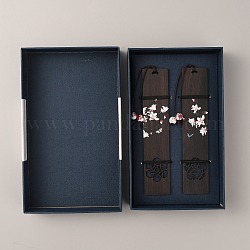 Marque-page rectangle en bois, signet motif papillon et fleur, avec coffret cadeau, café, marque-page: 225mm, 2 pcs