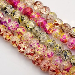 Two Tone Spray Painted Crackle Glass Round Bead Strands, Mixed Color, 8~9mm, Hole: 1mm, about 108pcs/strand, 31.5inch