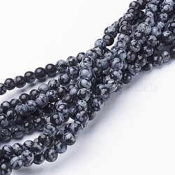 Chapelets de perles de flocon de neige en obsidienne naturelle, ronde, 4mm, Environ 100 pcs/chapelet, 15~16 pouce