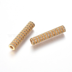 Brass Micro Pave Cubic Zirconia Beads, Tube Beads, Clear, Real 18K Gold Plated, 29.5x6mm, Hole: 2.5mm